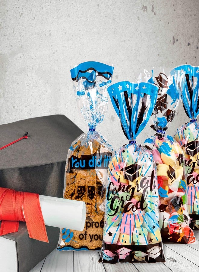 Whaline 150Pcs Graduation Cello Bag, 3 Style Candy Cellophane Bags with Blue Twist Tie, Congrats Grad Gifts Bags Party Favors Treat Bags for Graduation Party Table Setting (Blue Black) - Image 5